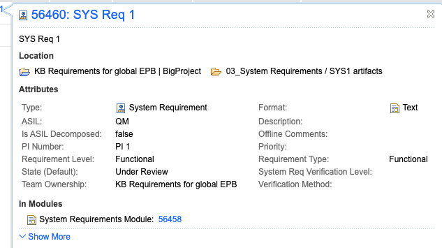 Interface showing in which modules are artifacts used in under the In Modules section with a link through it